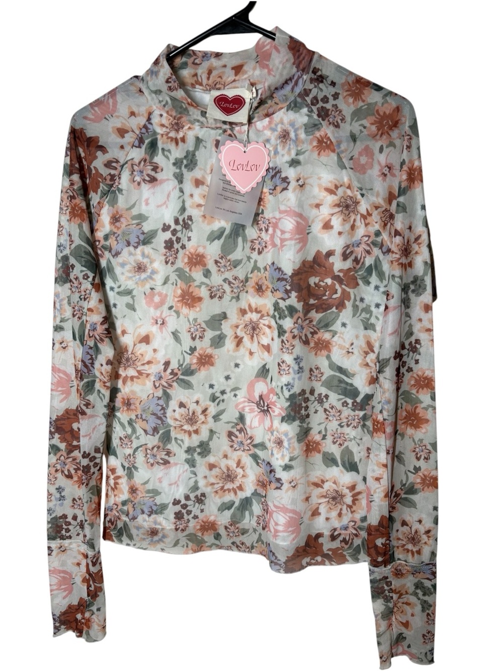 {NWT} Lovlov Whimsical Floral Mesh Top Medium Cream